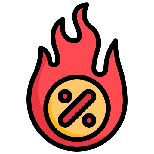 Icono de fuego indicando las ofertas destacadas en bloques y juguetes