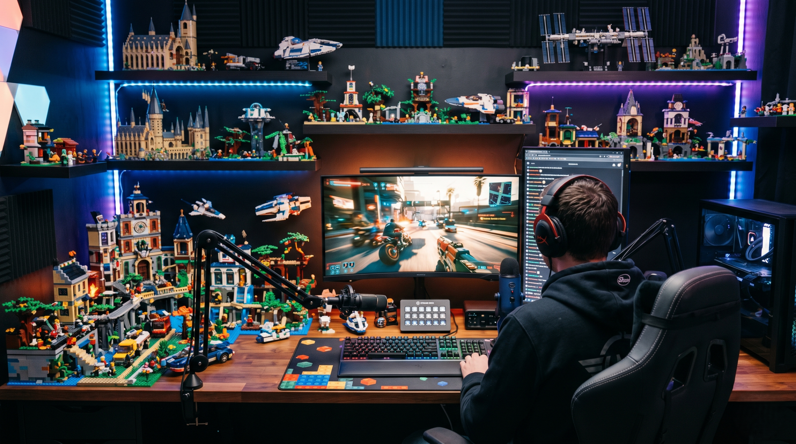 fondo de un streamer con decoración de bloques