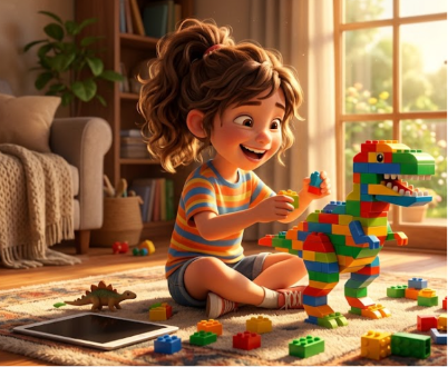 niña jugando con bloques en lugar de un ipad
