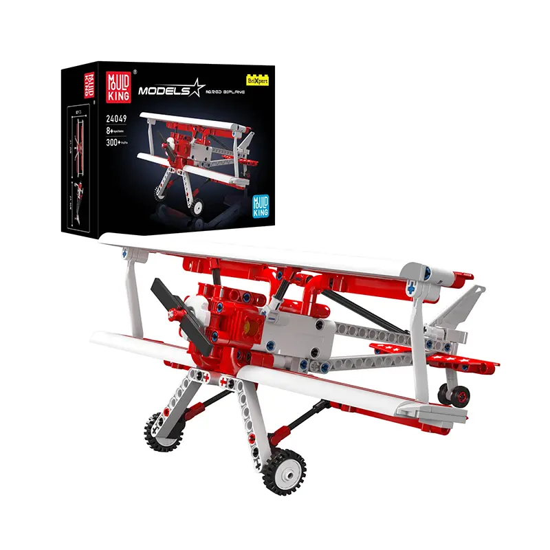 Biplano Clásico Rojo Mould King 24049, avión de bloques de construcción