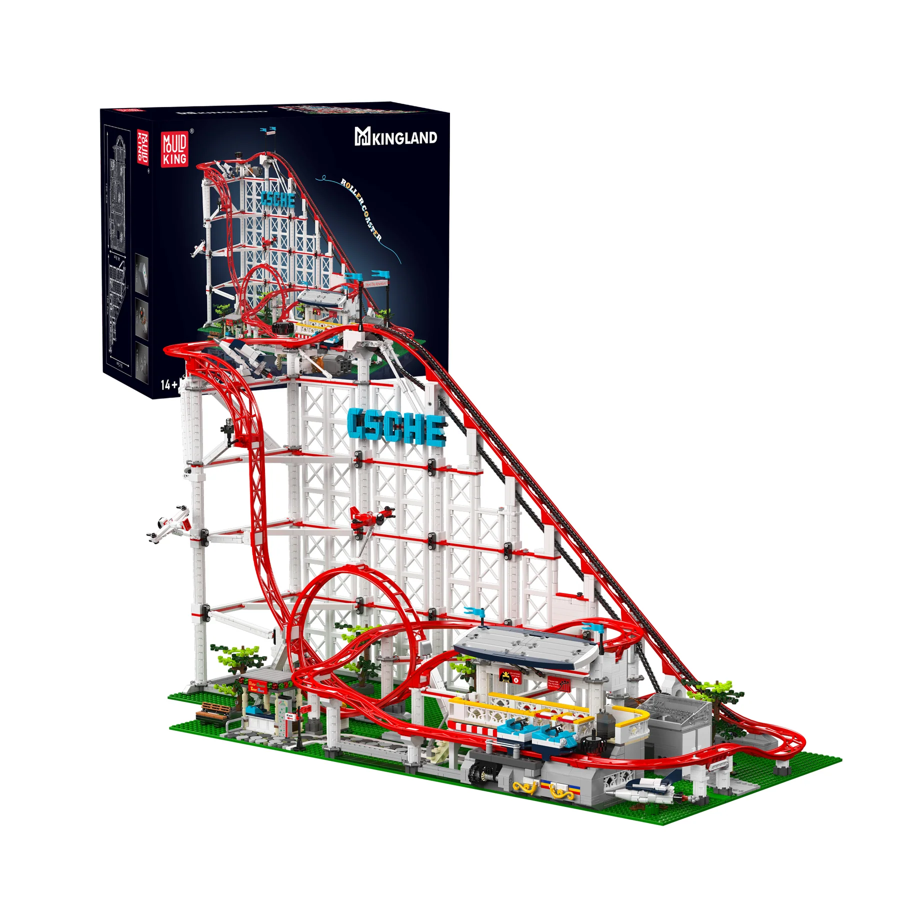 Montaña Rusa Motorizada Mould King 11014, parque de atracciones con pista