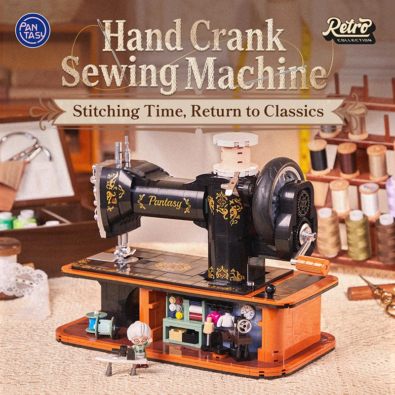 Máquina de Coser de Manivela con diseño vintage y detalles dorados