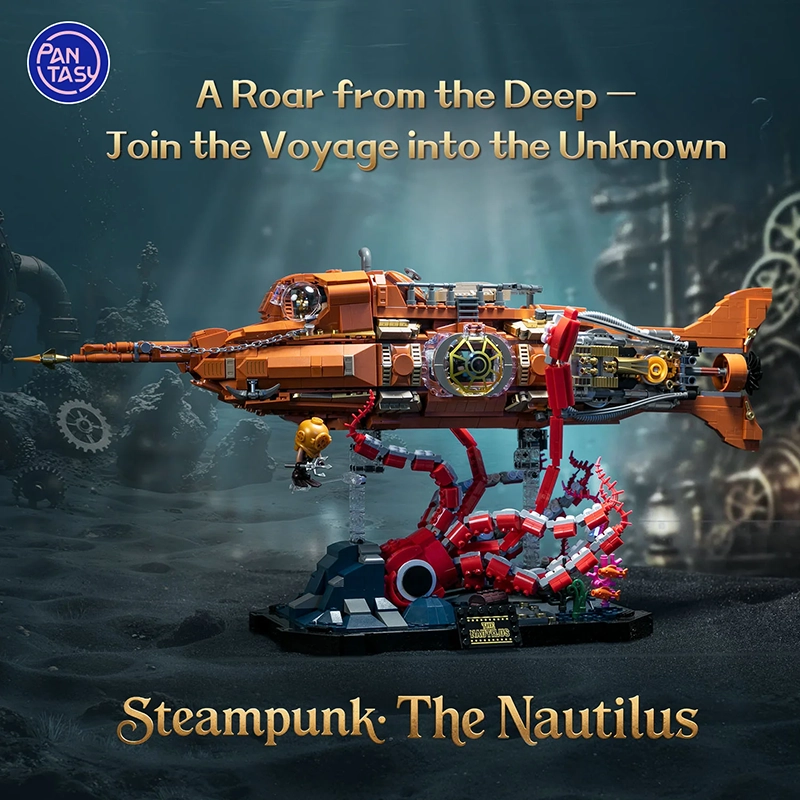 Submarino steampunk Pantasy 85029 sobre una base submarina con tentáculos rojos